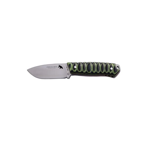 J&V Adventure Knives - Chacal Mini with Green and Black Micarta - Leather Sheath