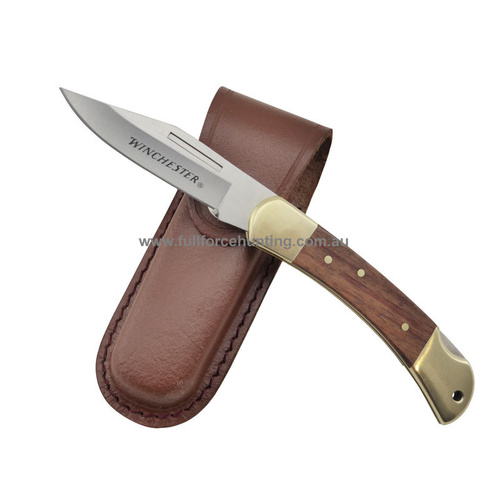 Winchester 3.25 Brass Wood Pocket EDC Folder Folding Knife